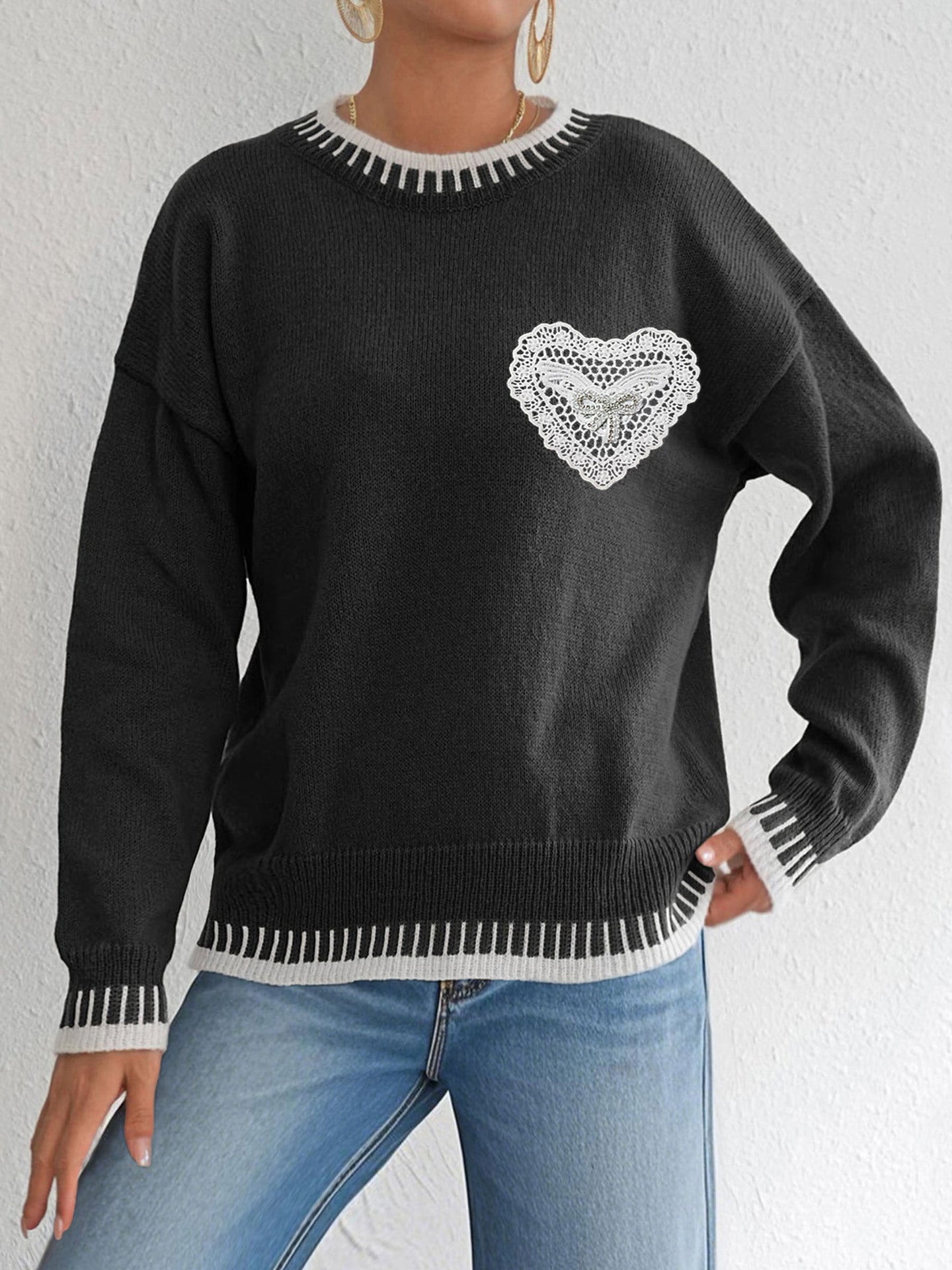 Pulover Cristina cu imprimeu patchwork - Detaliu inimă