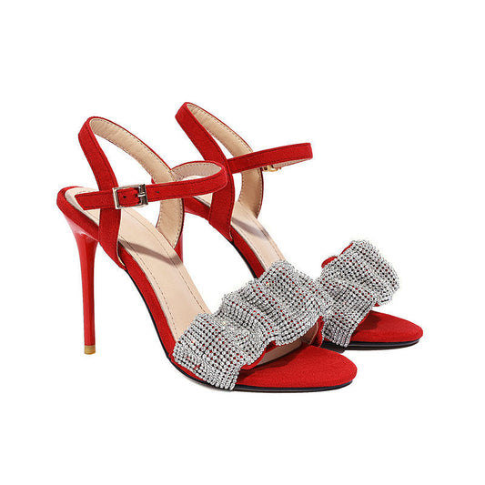 Sandale cu toc Cristina - Sandale înalte cu fundă cu strasuri