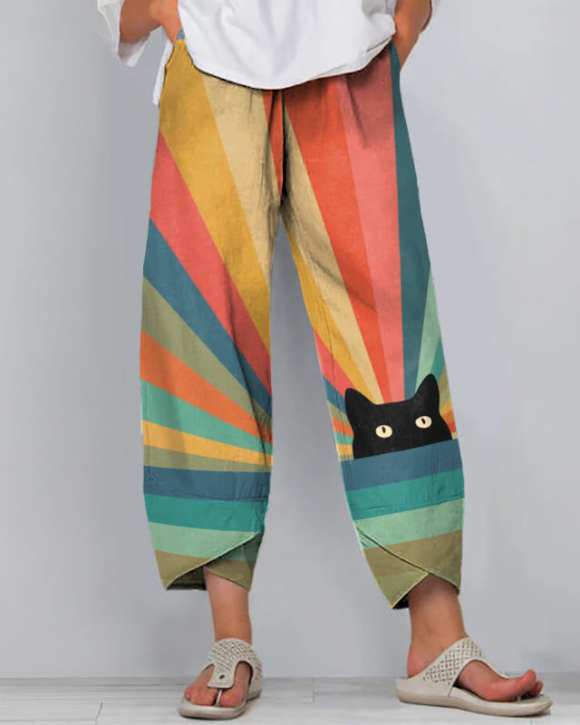 Pantaloni artistici din in cu model 3D Cristina Gore