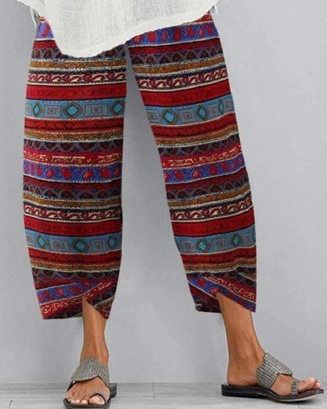 Pantaloni cu talie elastică și imprimeu boho de Cristina Gore