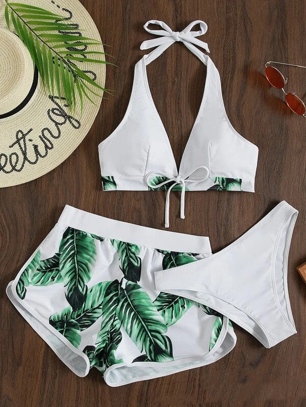 Set bikini Cristina cu imprimeu de frunze - Inspirație de vară