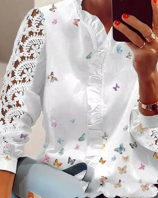 Cămașă din șifon cu dantelă Cristina - Inspirație fluture