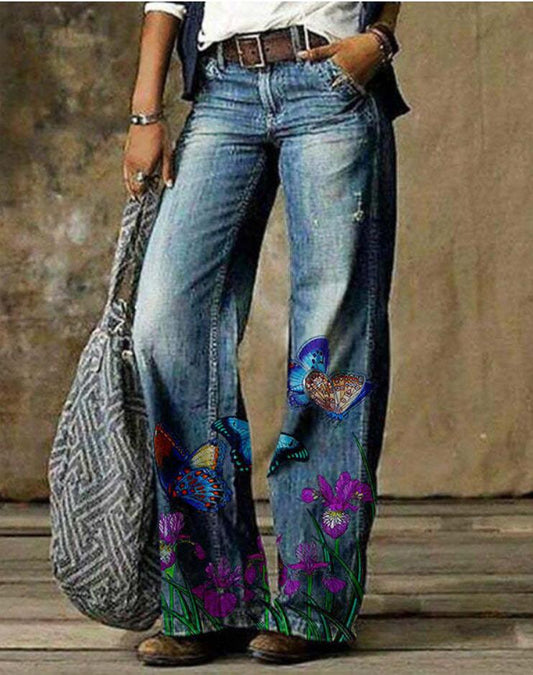 Pantaloni largi cu imprimeu floral artistic de Cristina Gore