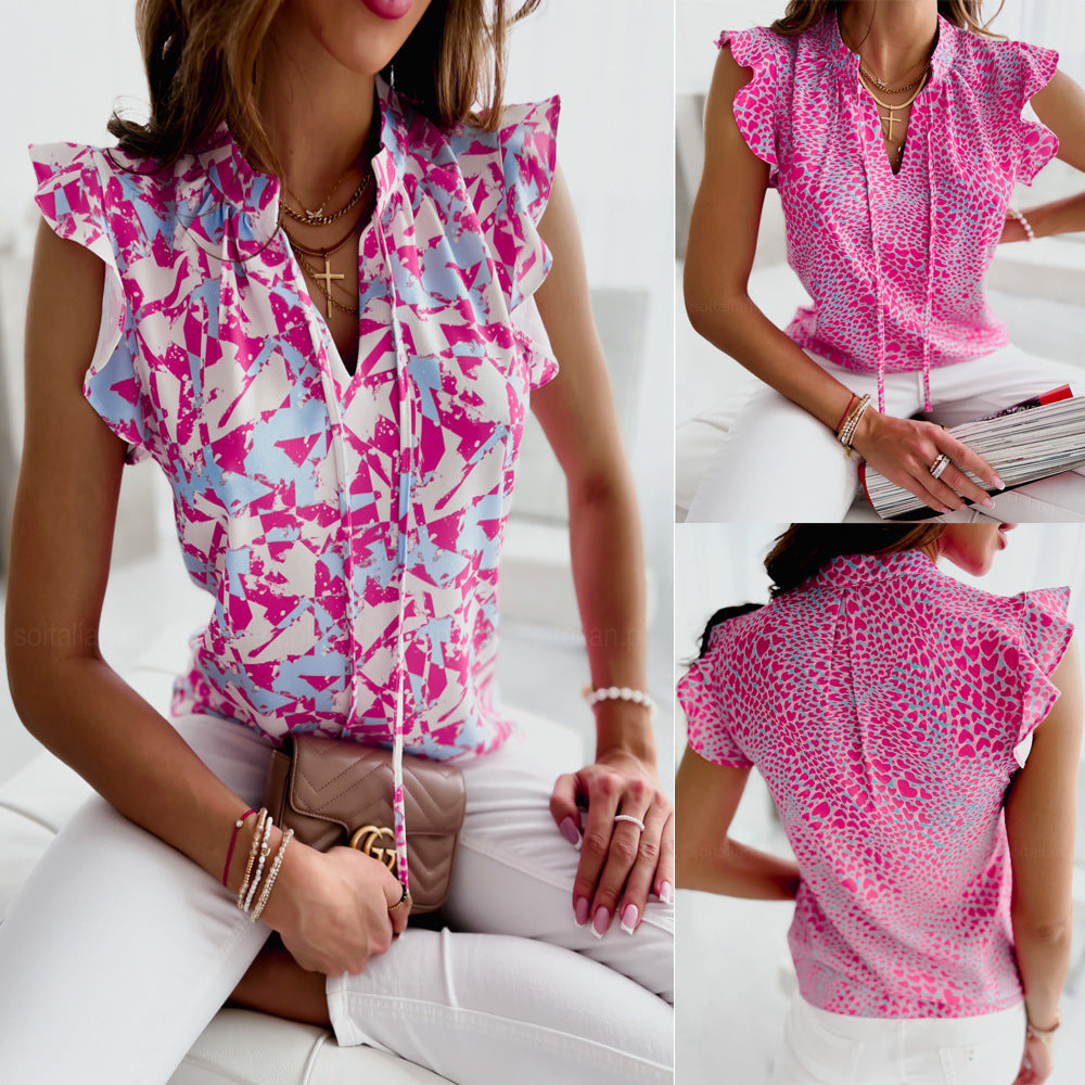 Vibrant Ruffled V-Neck Blouse by Cristina Gore