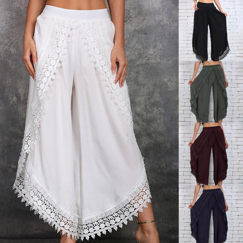 Elegant Wide-Leg Lace Pants by Cristina Gore