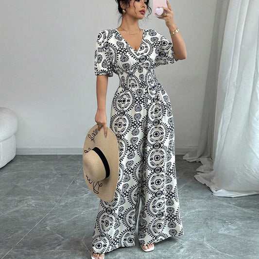 Salopetă elegantă cu imprimeu boho de la Cristina Gore