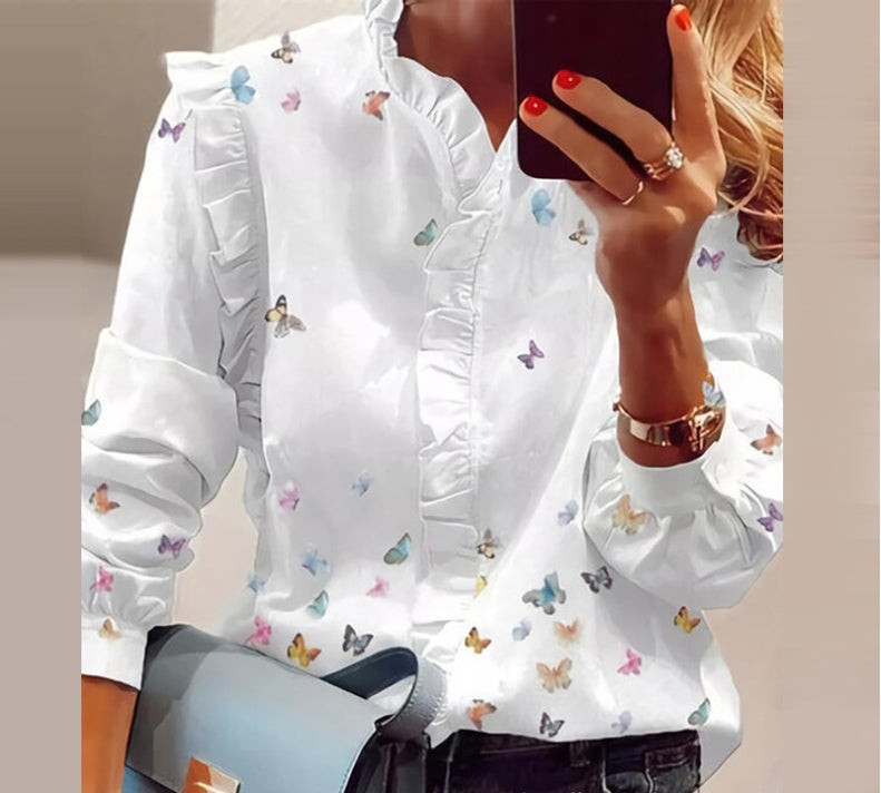Cămașă din șifon cu dantelă Cristina - Inspirație fluture