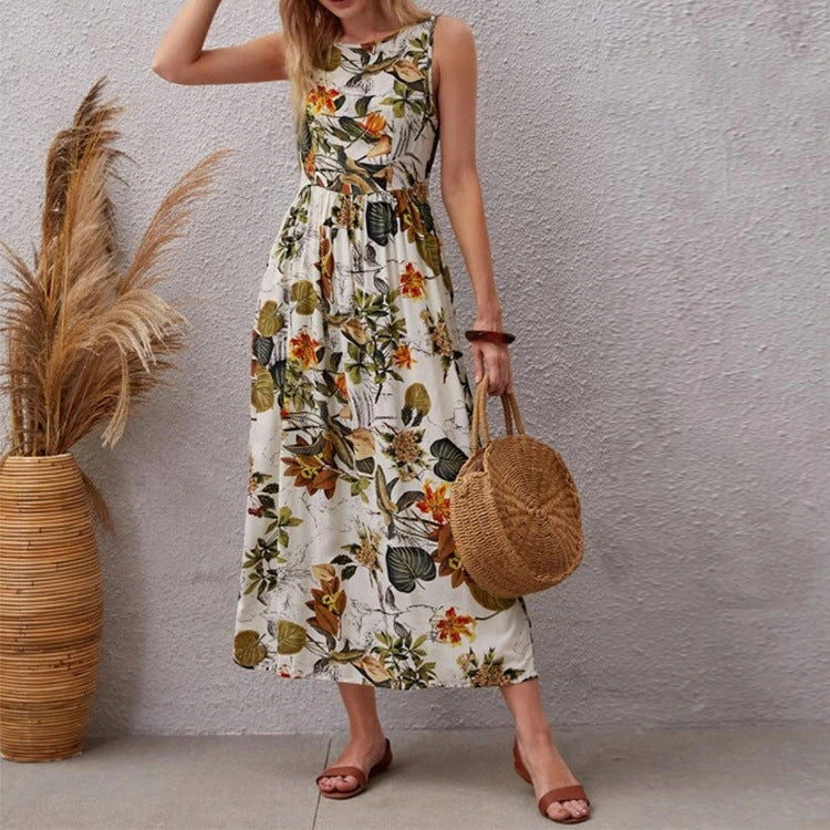 Rochie florală din bumbac, cu linie A, de Cristina Gore
