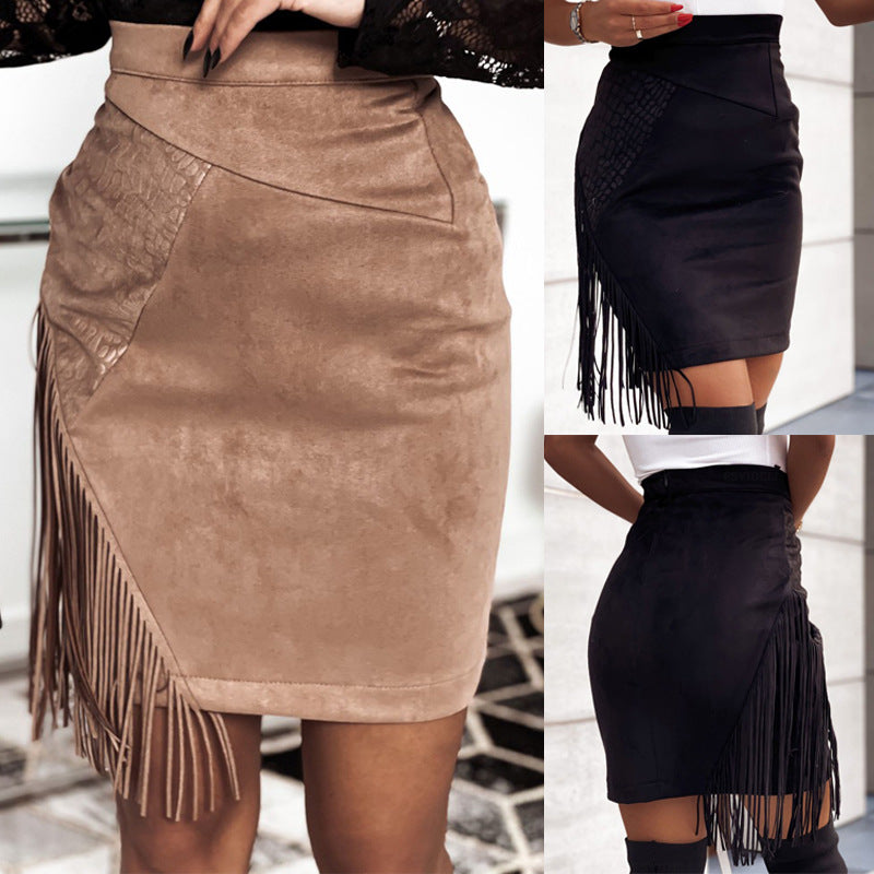 Chic Fringed Suede Skirt by Cristina Gore
