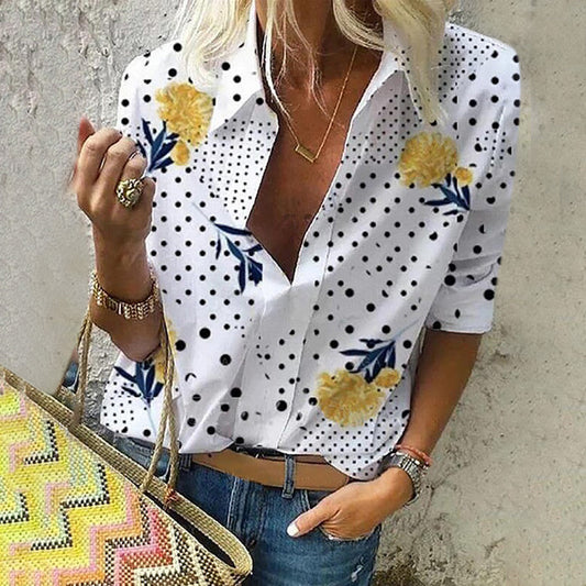 Top elegant cu imprimeu floral și buline Cristina Gore, cu decolteu în V