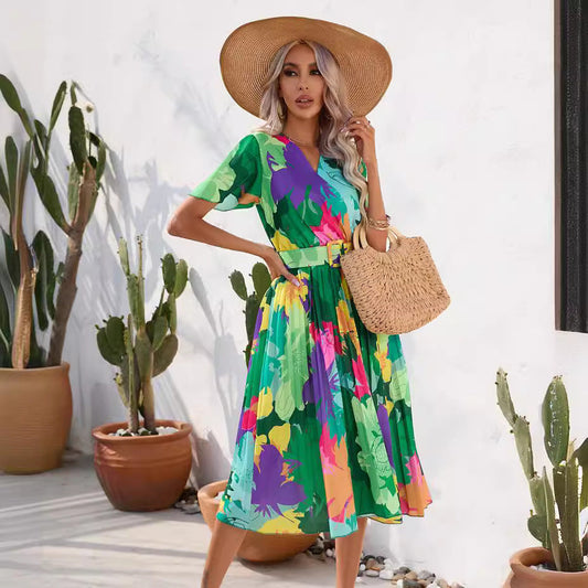 Rochie midi de vară cu imprimeu floral vibrant Cristina Gore