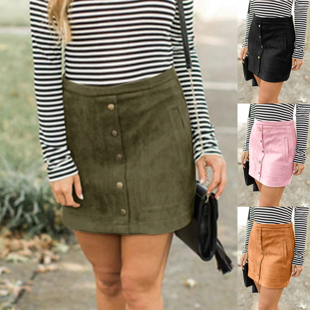 Chic Suede Button Skirt by Cristina Gore