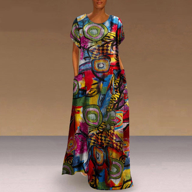 Rochie maxi cu imprimeu vibrant Cristina Gore, model leagăn