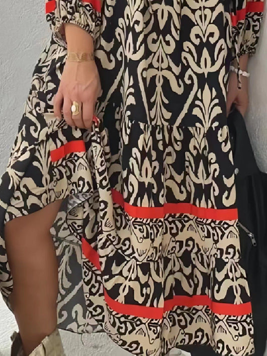 Rochie trapez cu decolteu în V Cristina - Mâneci tip felinar cu imprimeu floral