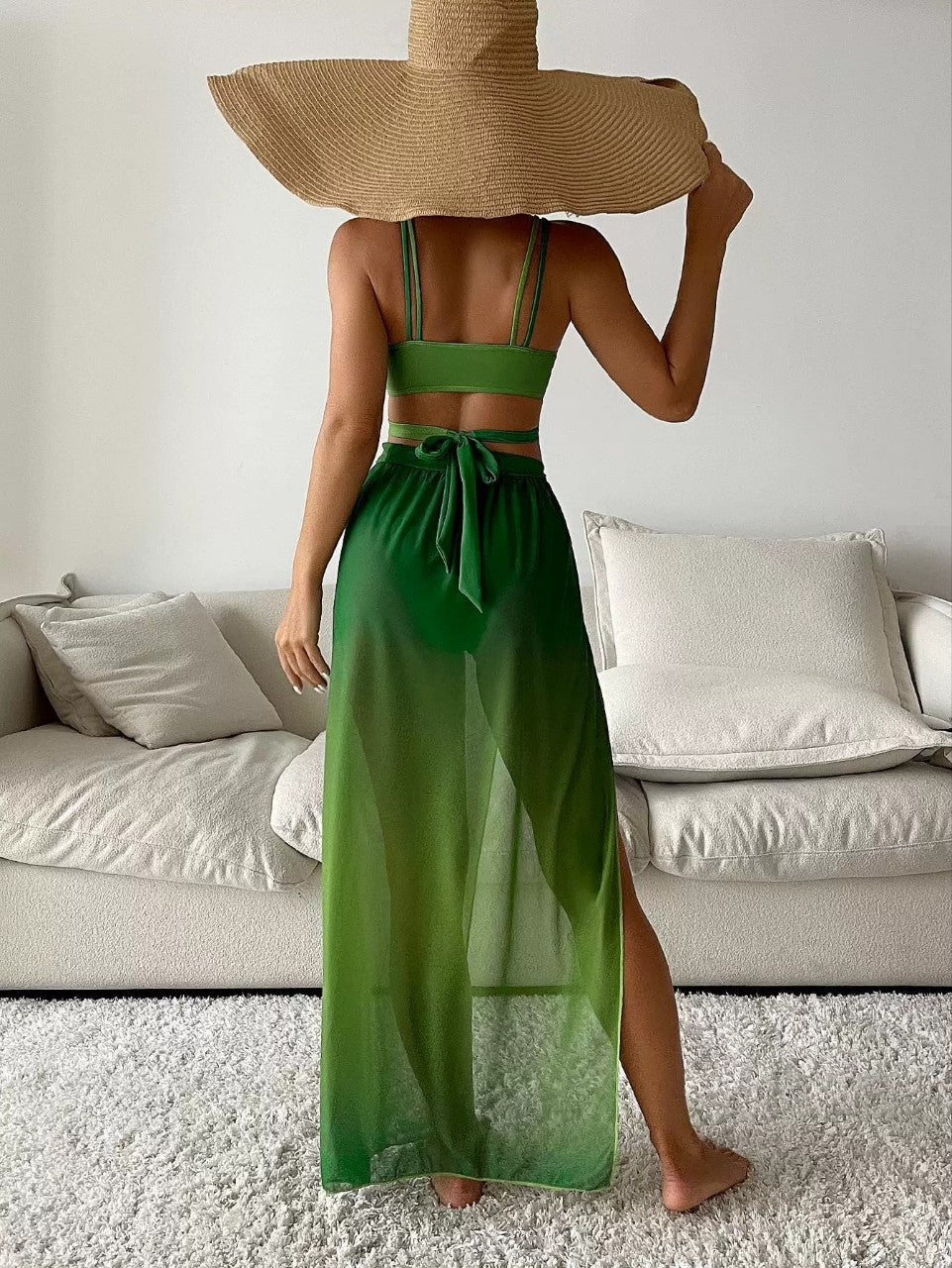 Set de trei piese bikini Cristina Gore cu degrade verde