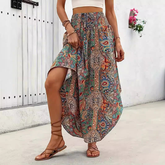 Fustă în linie A cu imprimeu floral boho Cristina Gore