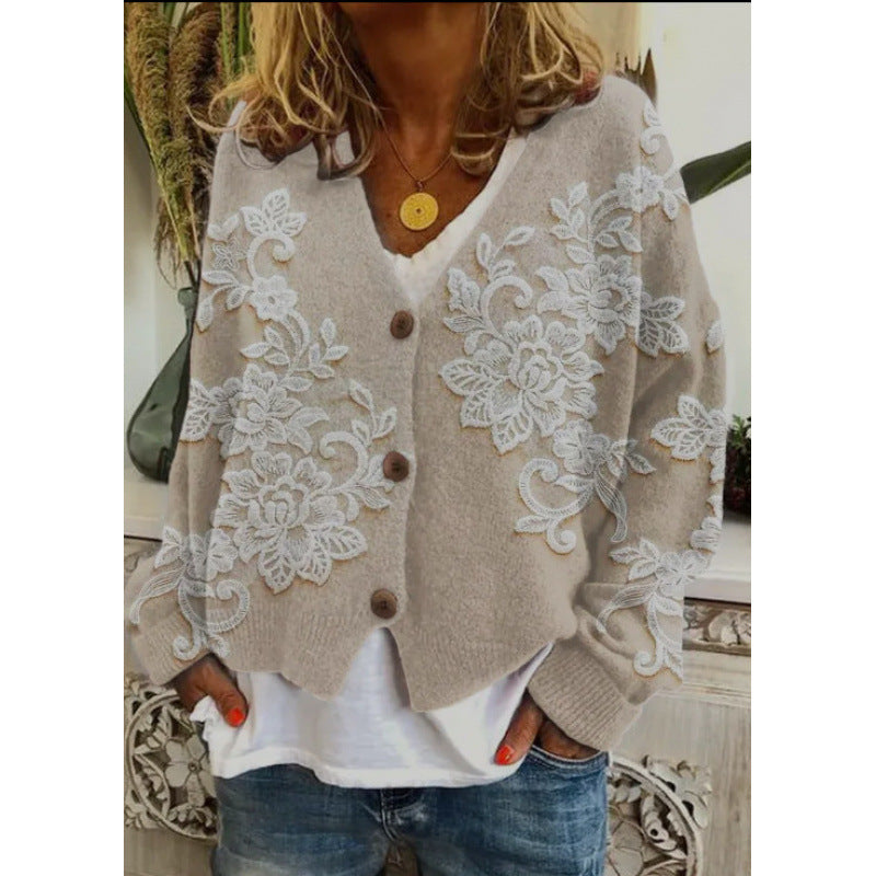 Cardigan casual Cristina Gore cu imprimeu abstract vibrant