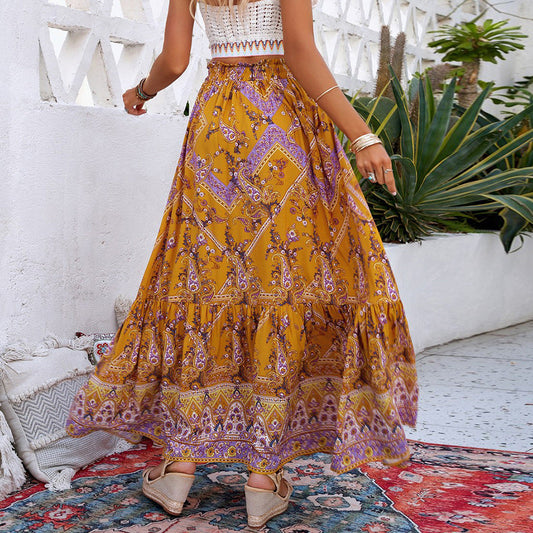 Fustă maxi Cristina Gore cu imprimeu geometric boho și leagăn