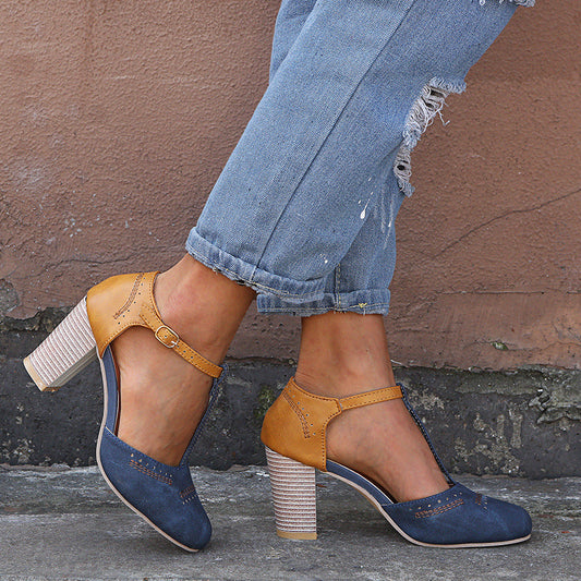 Sandale Cristina vintage cu barete în T - Tocuri în două culori