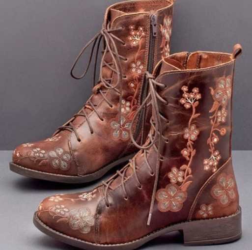 Cizme Cristina brodate - Inspirație florală vintage