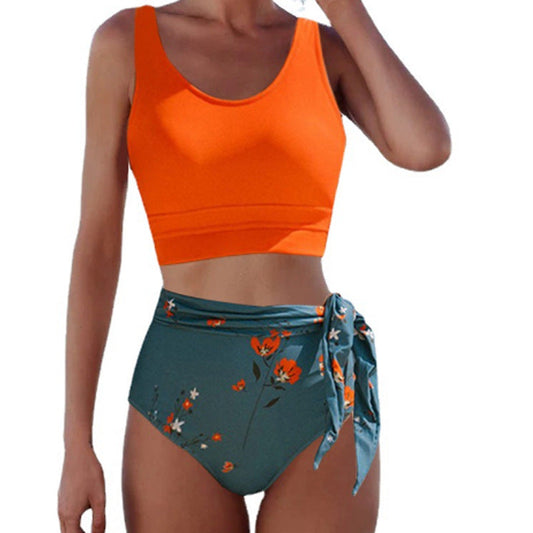 Costum de baie bikini cu imprimeu floral Cristina Gore, cu bretele divizate