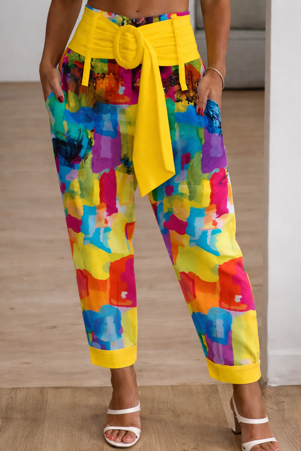Pantaloni scurți din in cu imprimeu floral Cristina Gore pentru femei