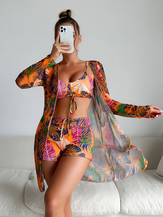 Set bikini Cristina Gore cu imprimeu vibrant, format din trei piese