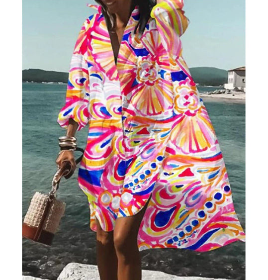 Bluză de plajă cu imprimeu Cristina - Vestă cu mânecă lungă