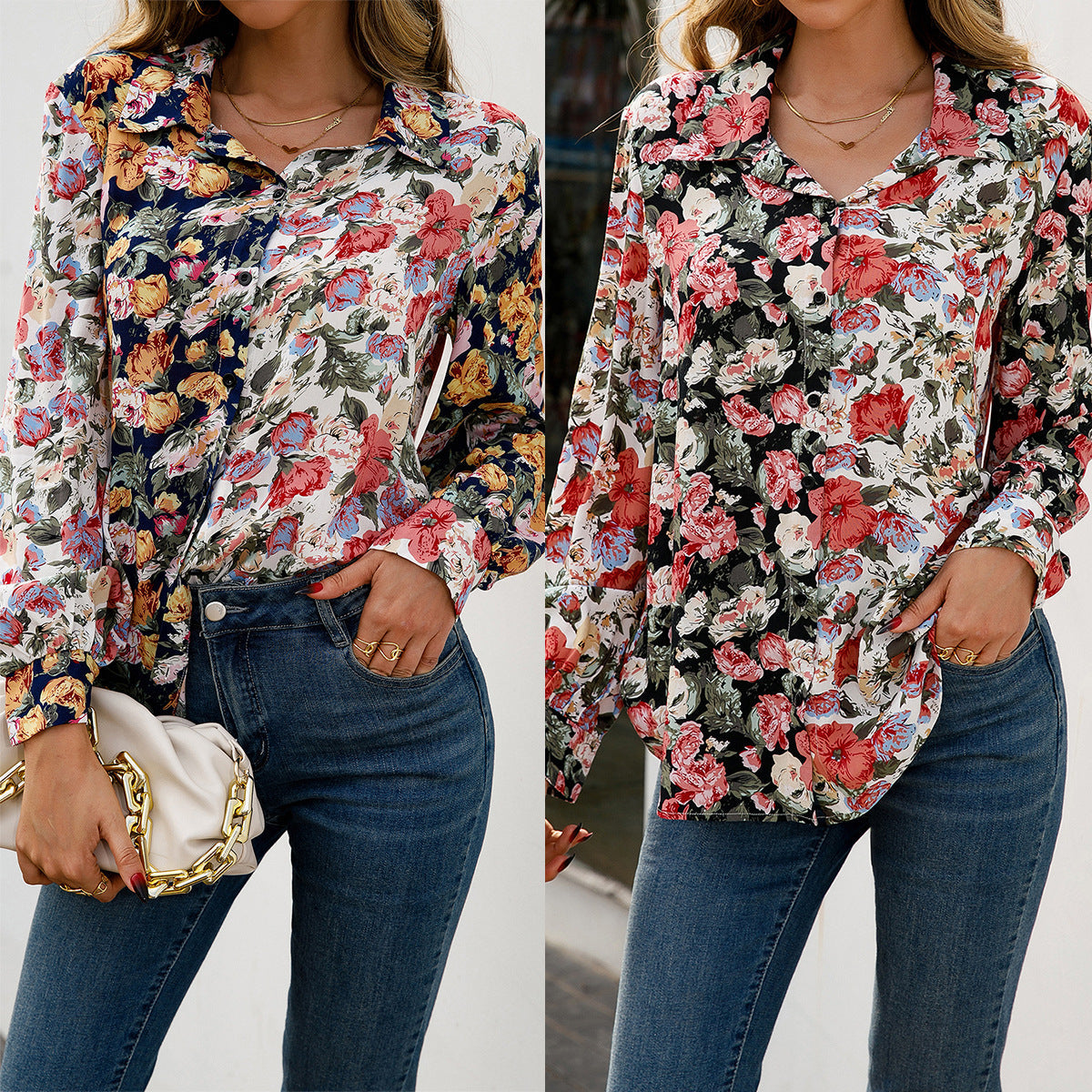 Bluză Cristina Gore cu imprimeu floral și blocuri de culoare