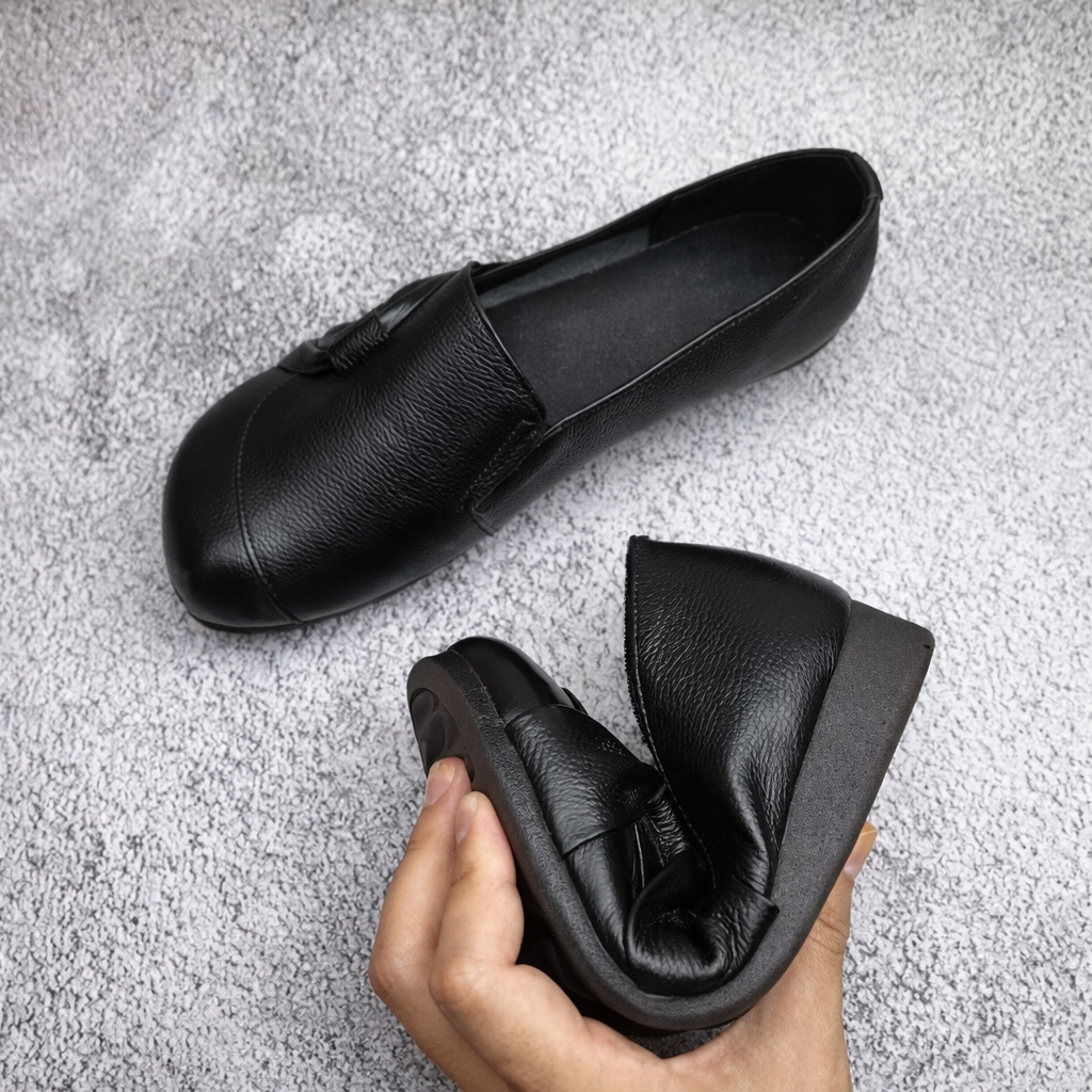 Balerini din piele Cristina - Pantofi confortabili, antiderapanți, cu vârf rotund