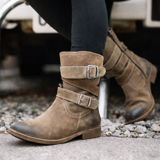 Ghete Cristina din piele întoarsă până la jumătatea gambei - Stil casual de toamnă