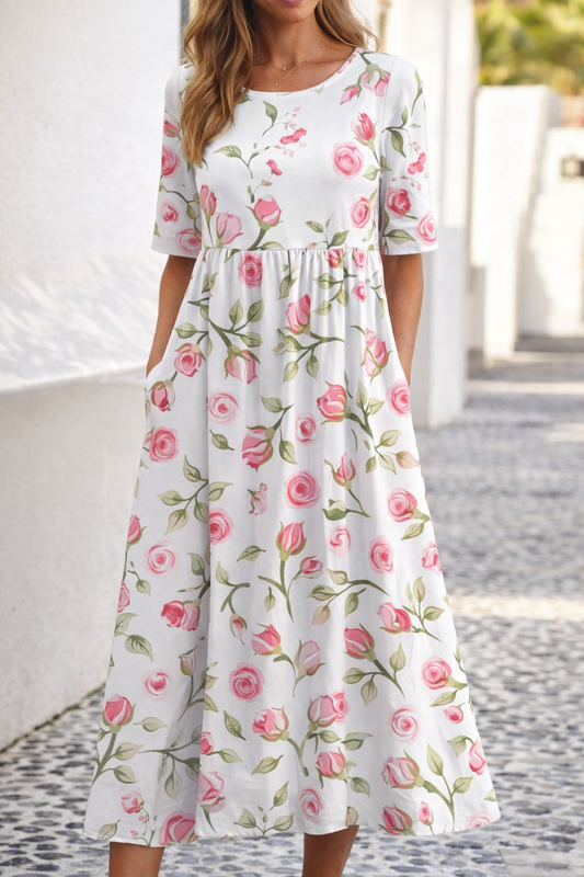 Rochie de vară cu decolteu în V și imprimeu floral Cristina Gore