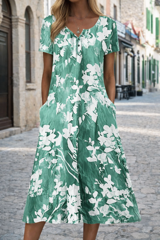 Rochie artistică cu imprimeu 3D de Cristina Gore, cu mânecă scurtă