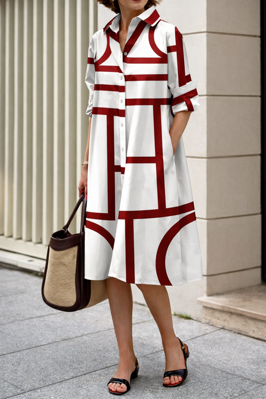Rochie-cămașă Cristina Gore cu imprimeu geometric modern