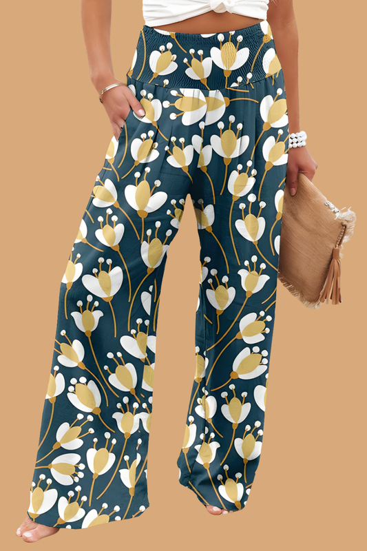 Pantaloni Cristina cu croi larg - Amestec de in imprimat