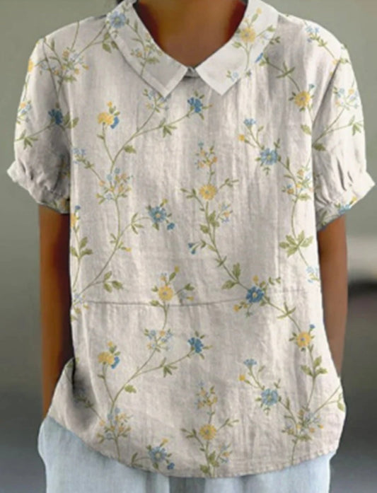 Top cu guler rotund imprimat Cristina - Model floral delicat