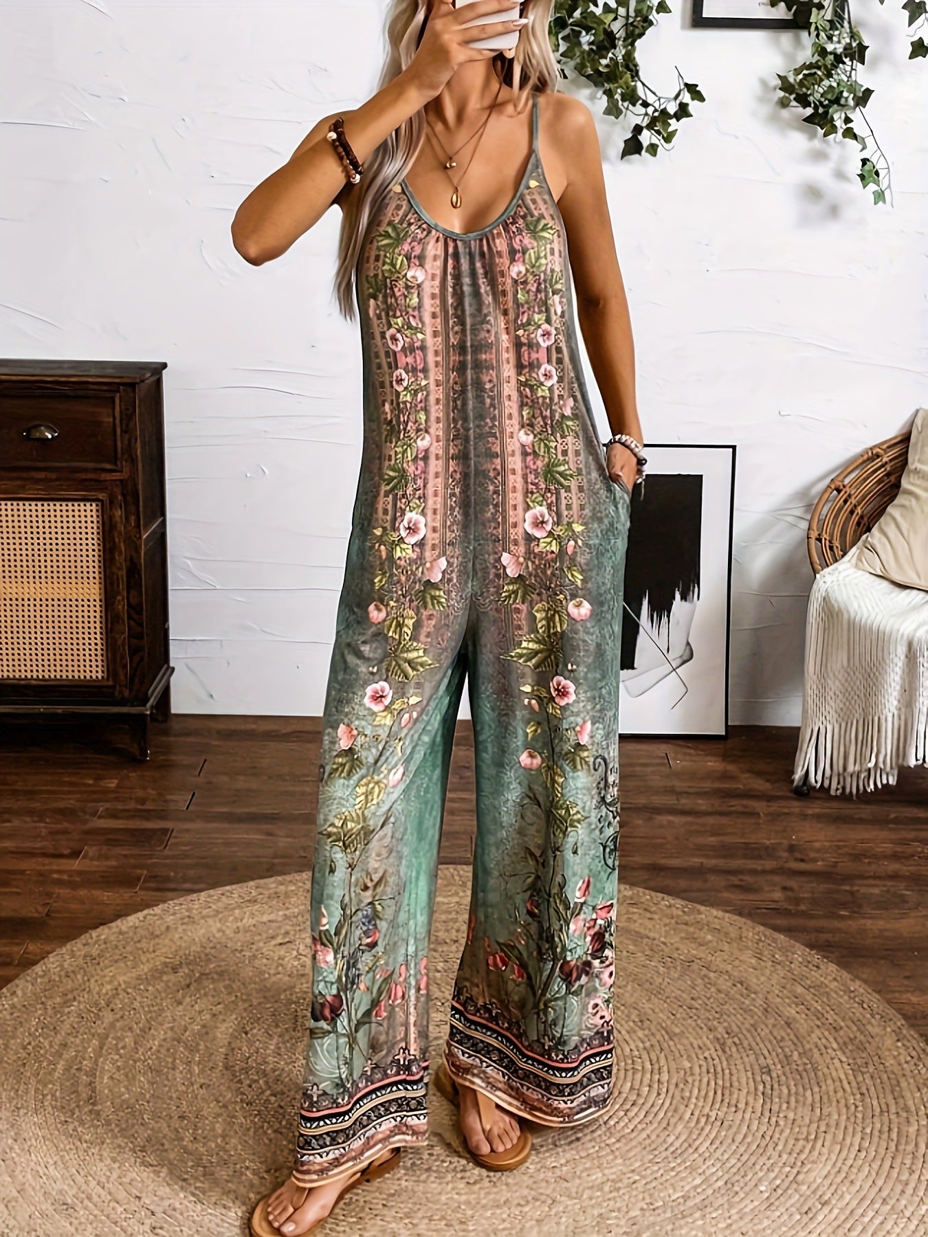 Salopetă cu imprimeu floral boho Cristina Gore