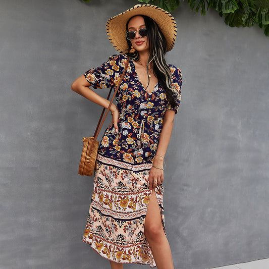 Rochie boho cu imprimeu floral, stil de vară Cristina Gore