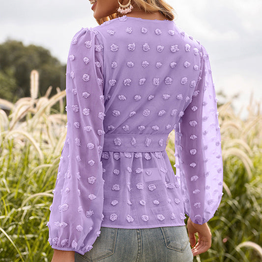 Bluză elegantă cu decolteu în V din jacquard de Cristina Gore