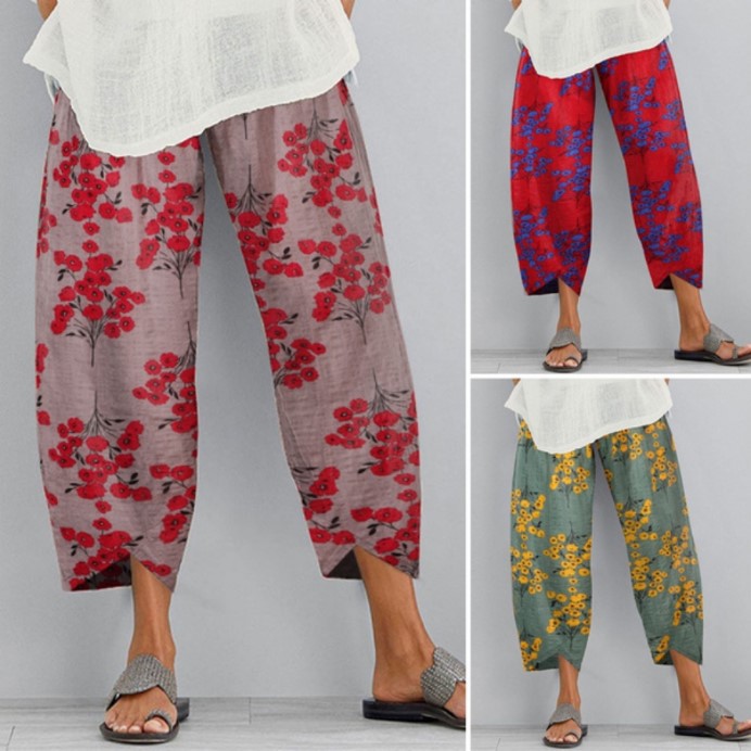Pantaloni largi cu imprimeu floral retro Cristina Gore