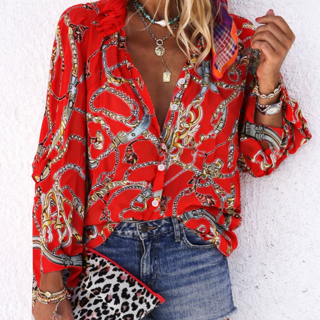 Bluză elegantă cu mânecă lungă și imprimeuri de Cristina Gore