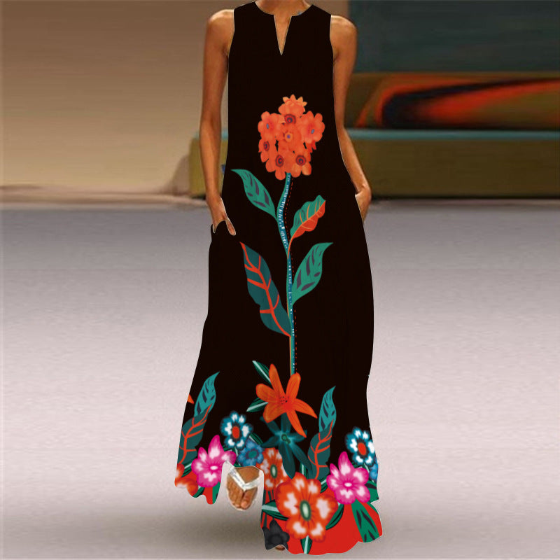 Rochie maxi cu imprimeu vibrant Cristina Gore, fără mâneci