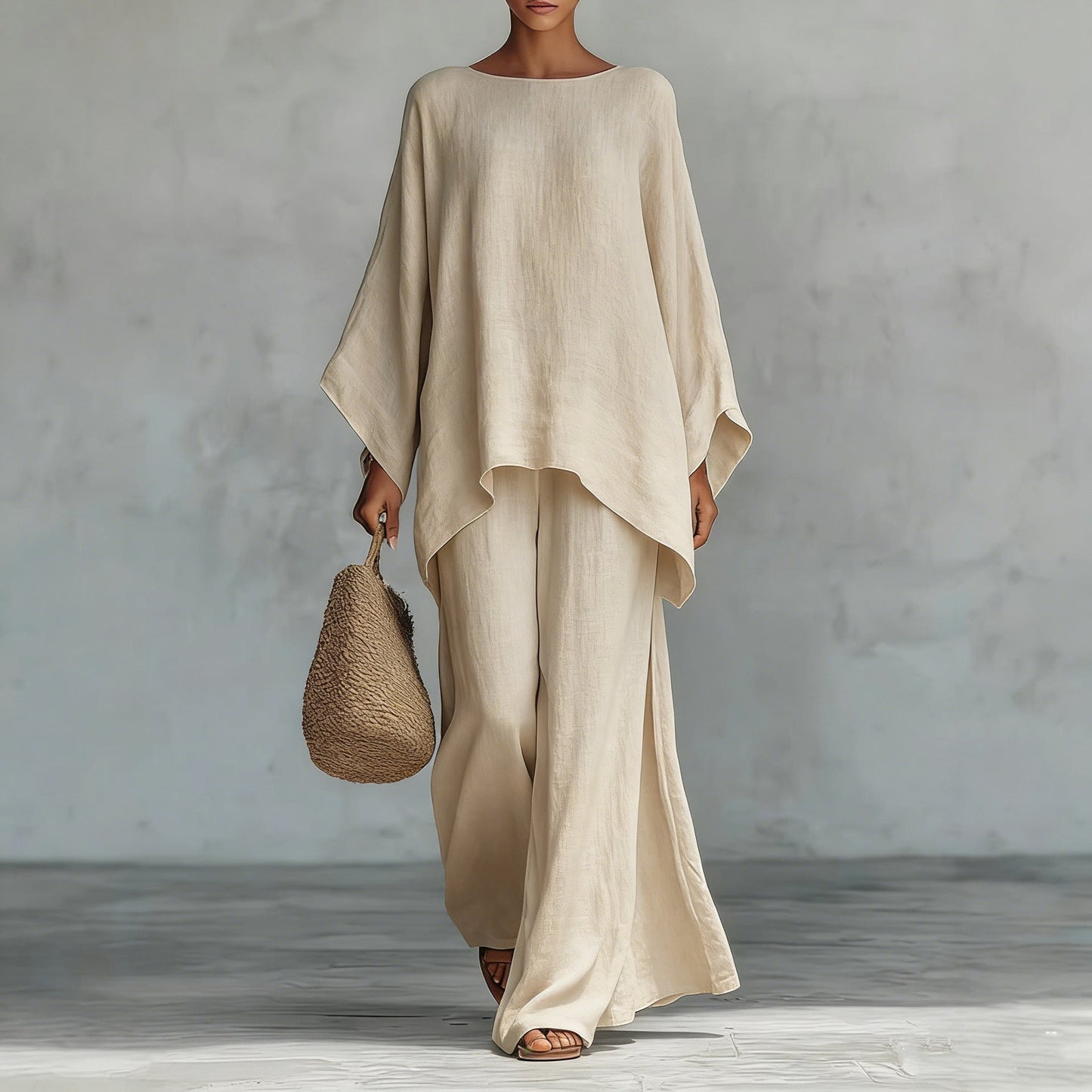 Set de bluză minimalistă relaxată și pantaloni cu croi larg pentru femei