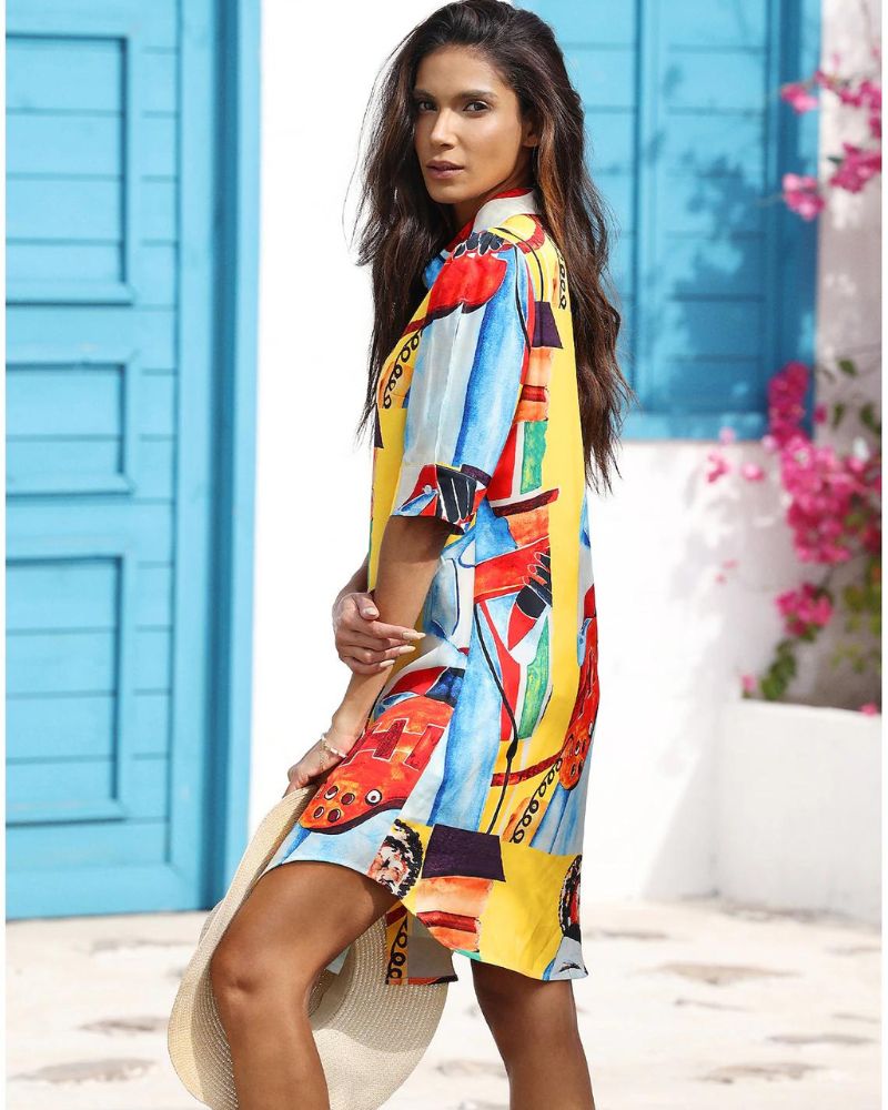 Top Cristina Gore de lungime medie, cu imprimeu geometric vibrant