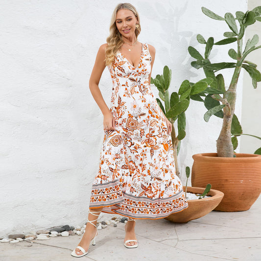 Rochie maxi cu decolteu în V și imprimeu floral de Cristina Gore