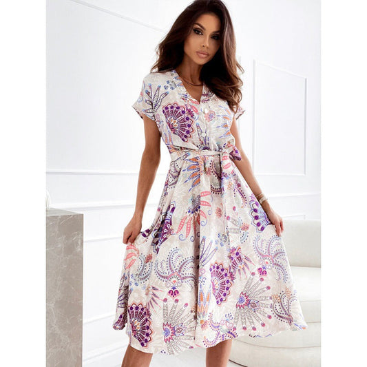 Rochie de vară cu decolteu în V și imprimeu floral vibrant Cristina Gore
