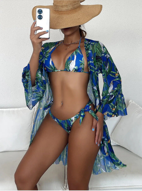 Set kimono de bikini cu imprimeu tropical Cristina Gore