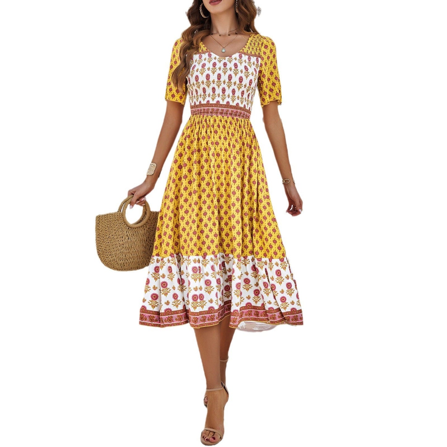 Rochie midi de vară Cristina Gore cu imprimeu boho