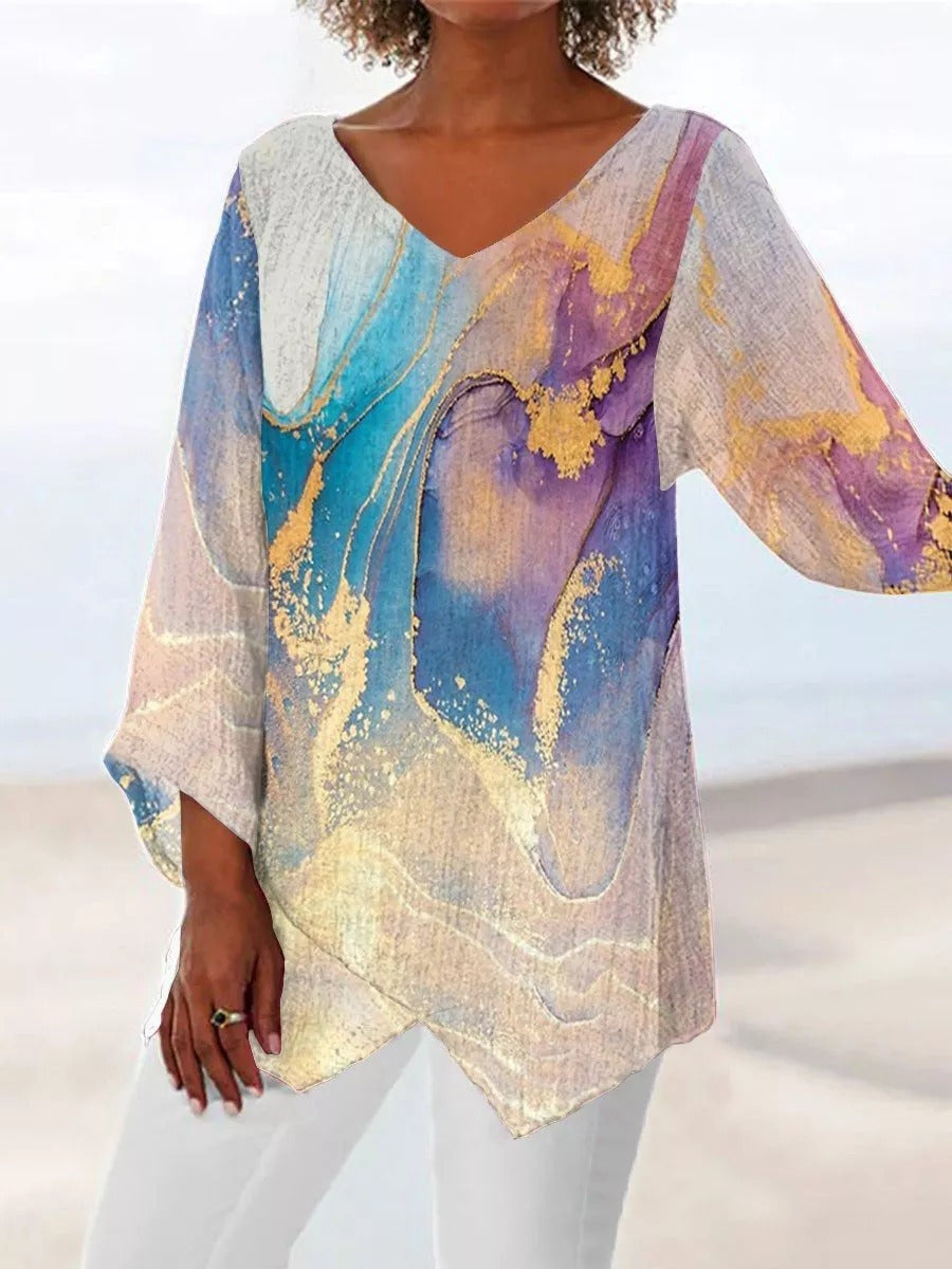 Top Cristina cu imprimeu 3D și decolteu în V - Inspirat din natură