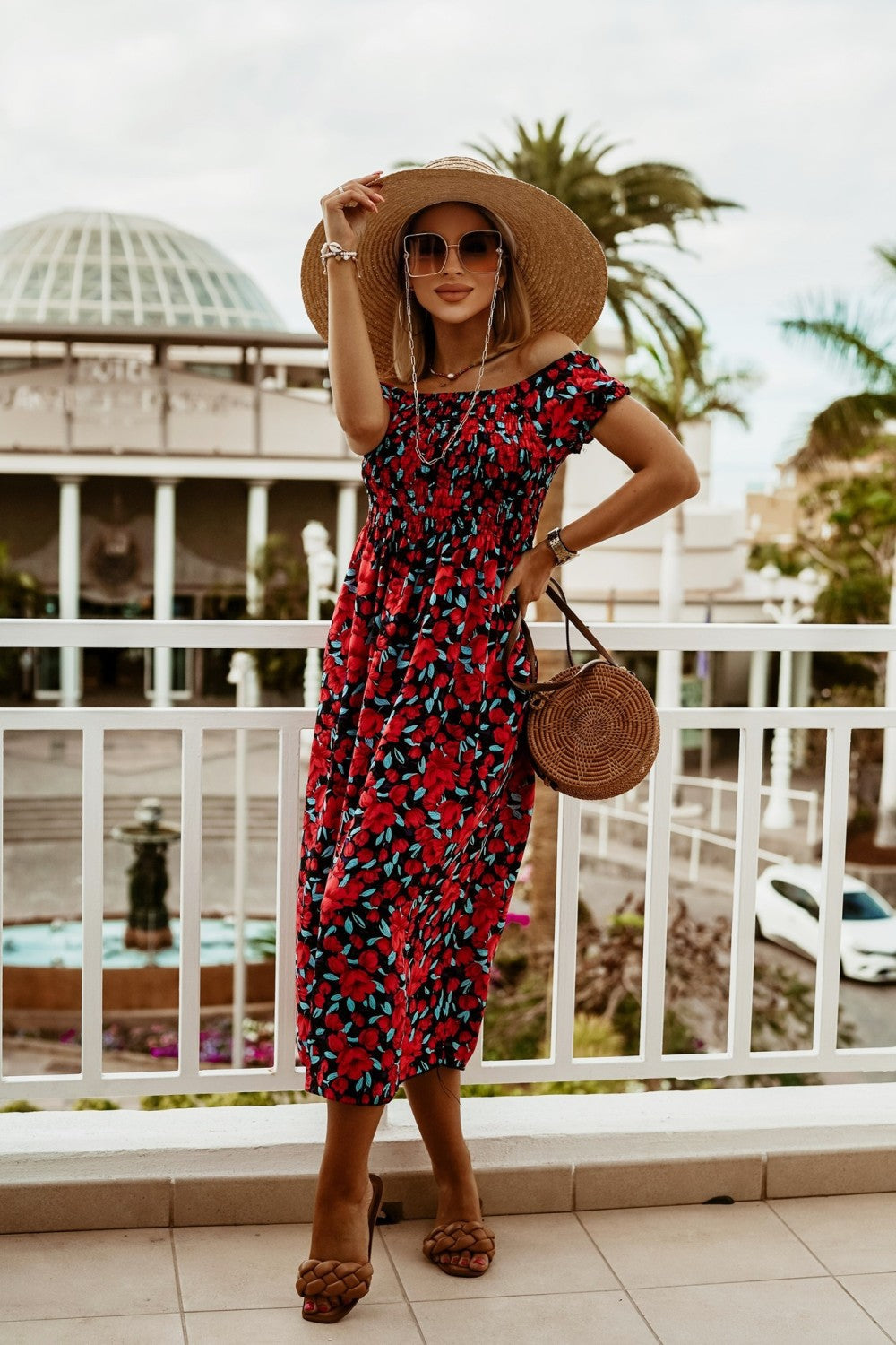 Rochie de vară cu imprimeu boho, cu umeri goi, Cristina Gore